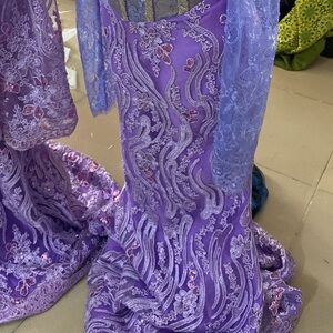 Purple Long Sleeve Gown with Sweetheart Neckline